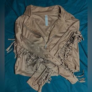 Beautees Girls Faux Suede Jacket with Tassel sleeves